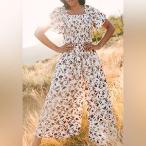 Ivy city co Sweet Caroline floral jumpsuit maxi spring summer smocked S